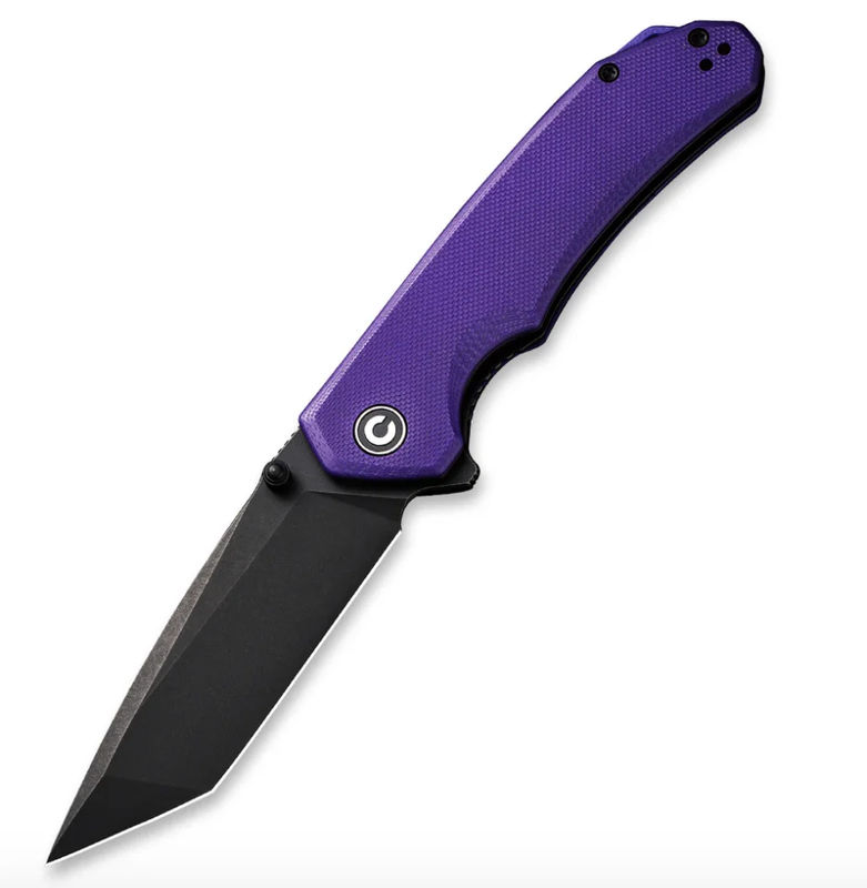 We Knife - CIVIVI Brazen Black Stonewashed Tanto Blade with Purple G10 Flipper Knife