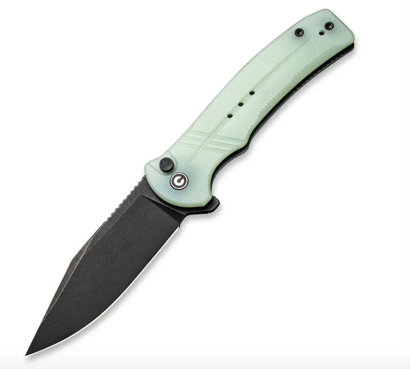 We Knife -CIVIVI Cogent Black Stonewash Blade with Natural G10 Handle Button Lock Flipper