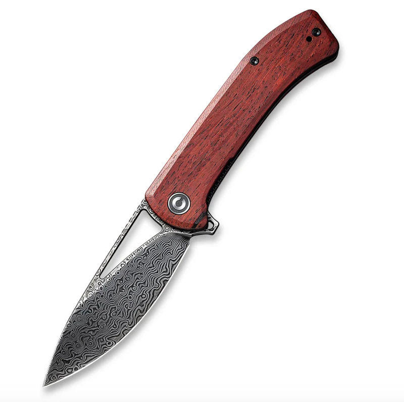 We Knife - Civivi Riffle Flipper Knife Dark Sandalwood Handle Black/ Hand Rubbed Damascus Blade