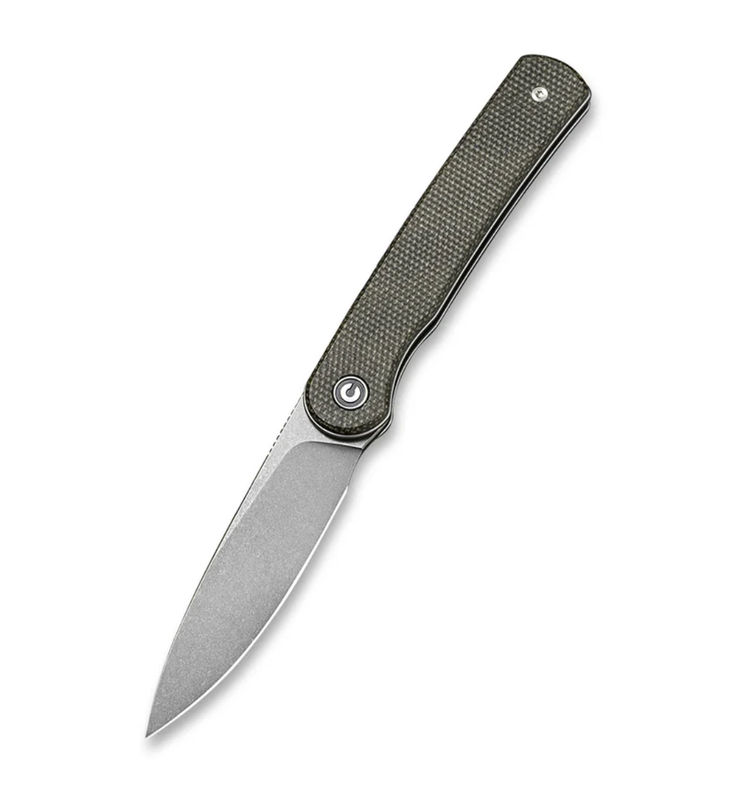 We Knife -CIVIVI Stylum Front Flipper Dark Green Micarta Handles with Stonewashed Blade