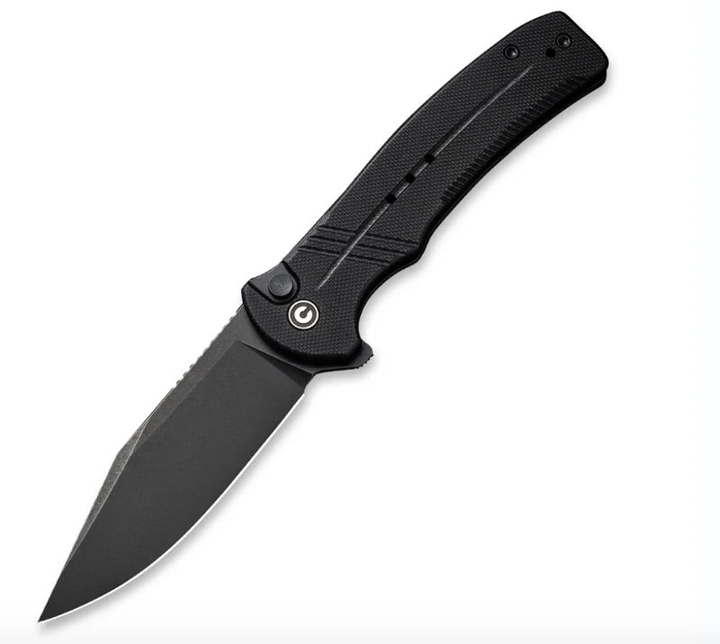 We Knife -CIVIVI Cogent Black Stonewash Blade with Black G10 Handle Button Lock Flipper