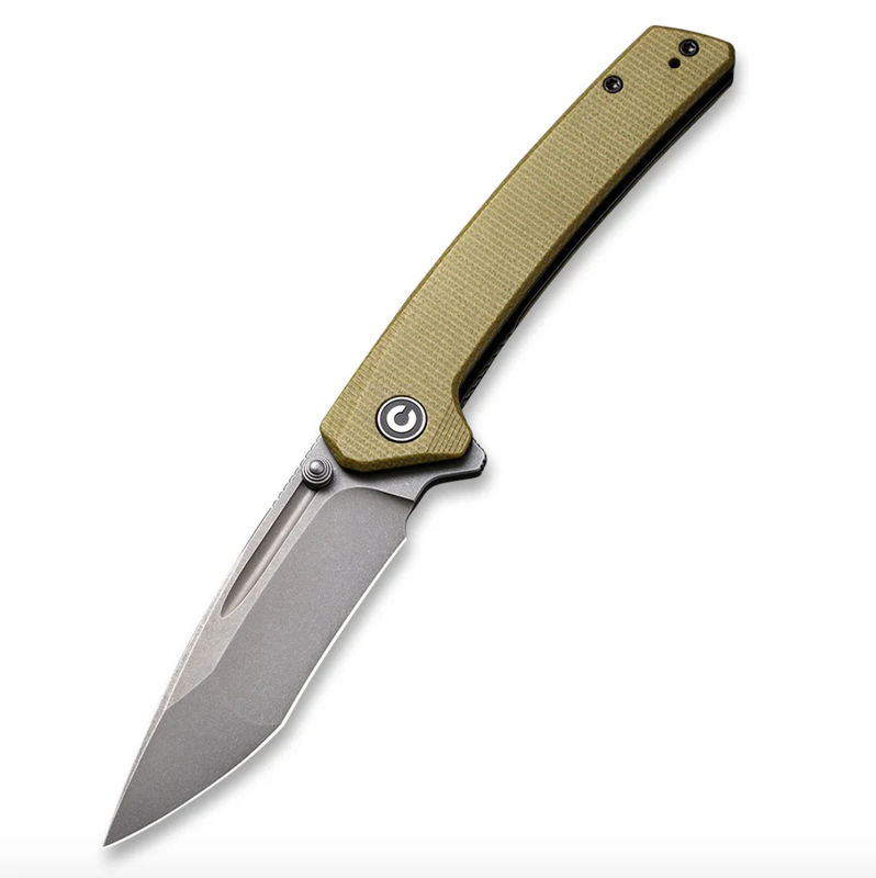 We Knife  - CIVIVI Keen Nadder Flipper Knife  Olive Micarta Handle (3.48” Gray Stonewashed Bohler N690)