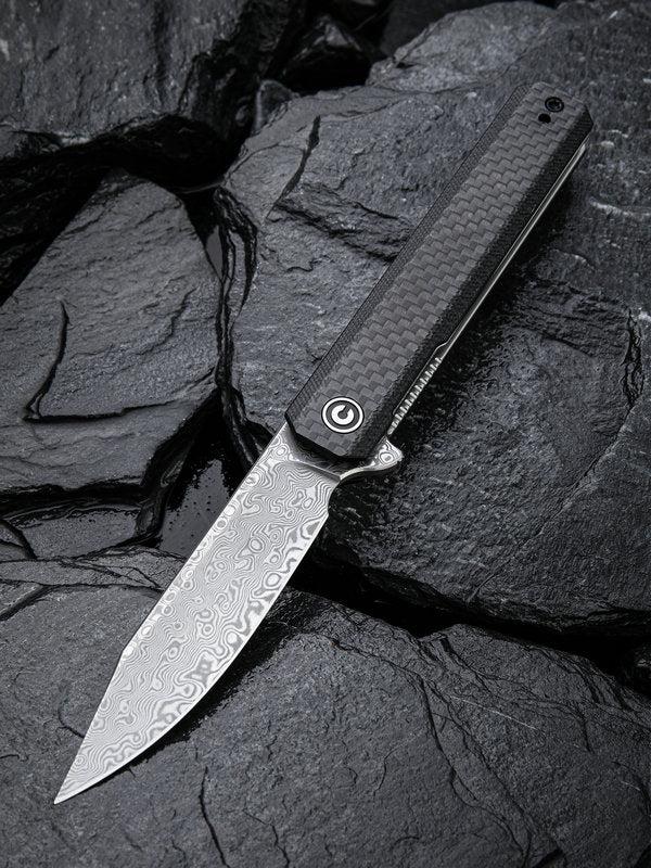 We Knife - CIVIVI Chronic Liner Lock Flipper G10 Twill CF Overlay/ Damascus Knife