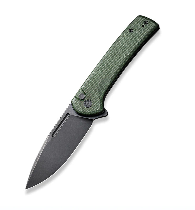 We Knife - Civivi Conspirator Pocket Knife Button Lock/Flipper Opener- Green Micarta Handle with Black Stonewashed Blade