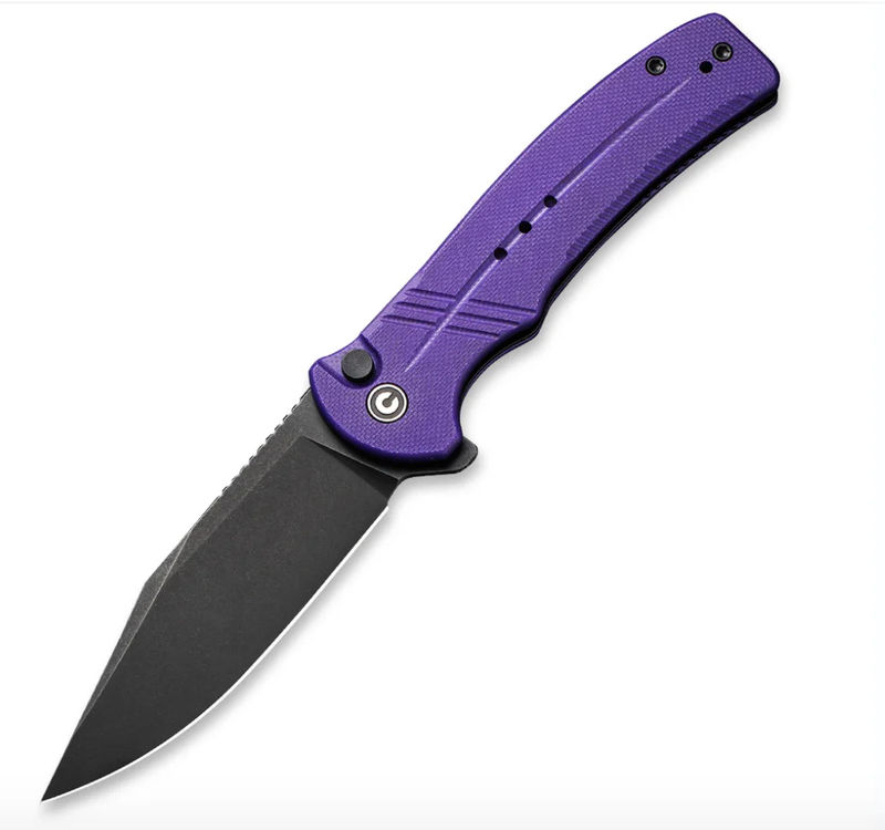 We Knife -CIVIVI Cogent Black Stonewash Blade with Purple G10 Handle Button Lock Flipper