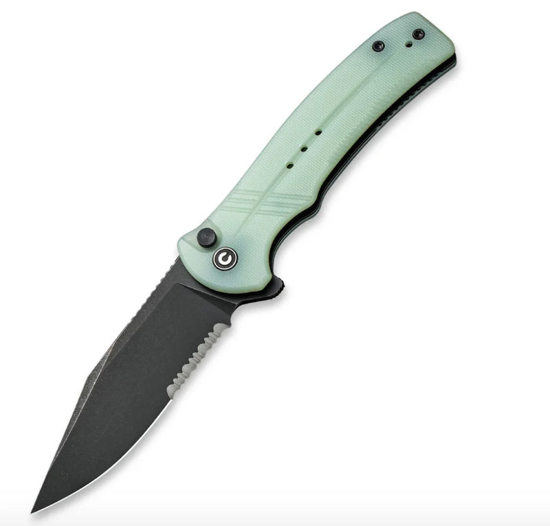 We Knife -CIVIVI Cogent Black Stonewashed Partially Serrated Blade with Natural G10 Handle Button Lock Flipper