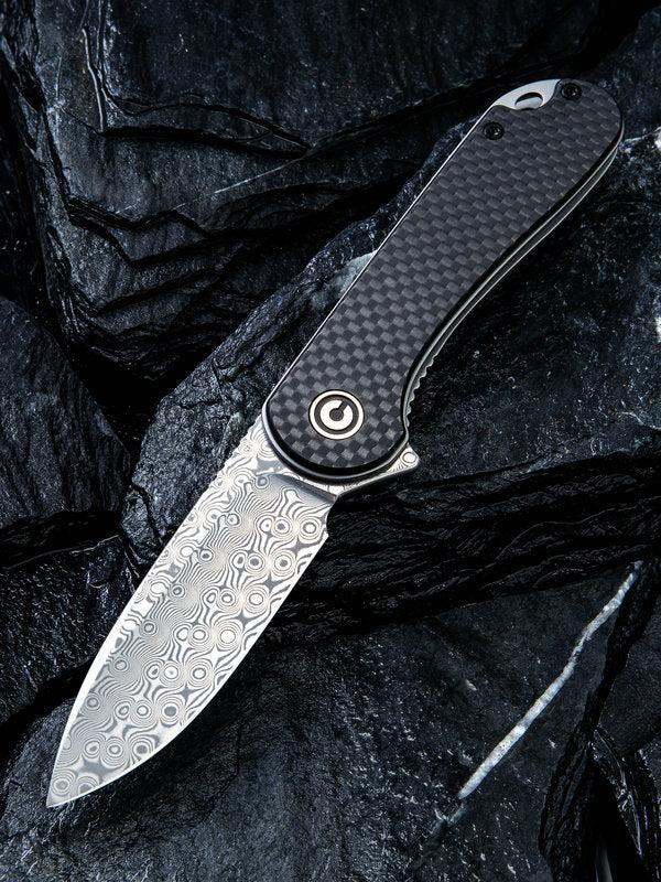 We Knife - CIVIVI Elementum Damascus Blade with Black G10 with Carbon Fiber Inlay