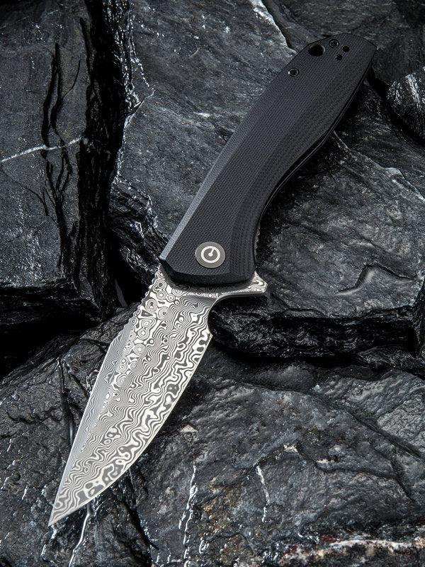 We Knife - CIVIVI Baklash Damascus Flipper Black G10 Handle  Knife