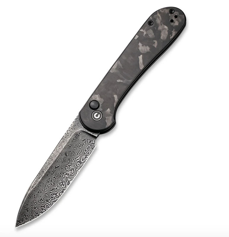 We Knife - CIVIVI Button Lock Elementum Marble Carbon Fiber Handle Hand Rubbed Damascus Blade