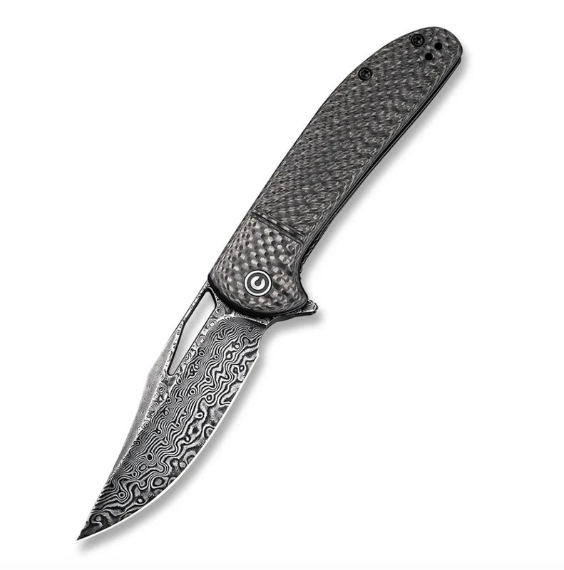 We Knife  - CIVIVI Ortis Flipper Knife Twill Carbon Fiber Handle/ Black Hand Rubbed Damascus