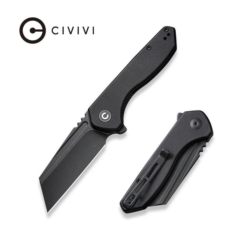 We Knife - CIVIVI ExOne Flipper Black Stonewash Nitro-V Blade with Black G10 Handles