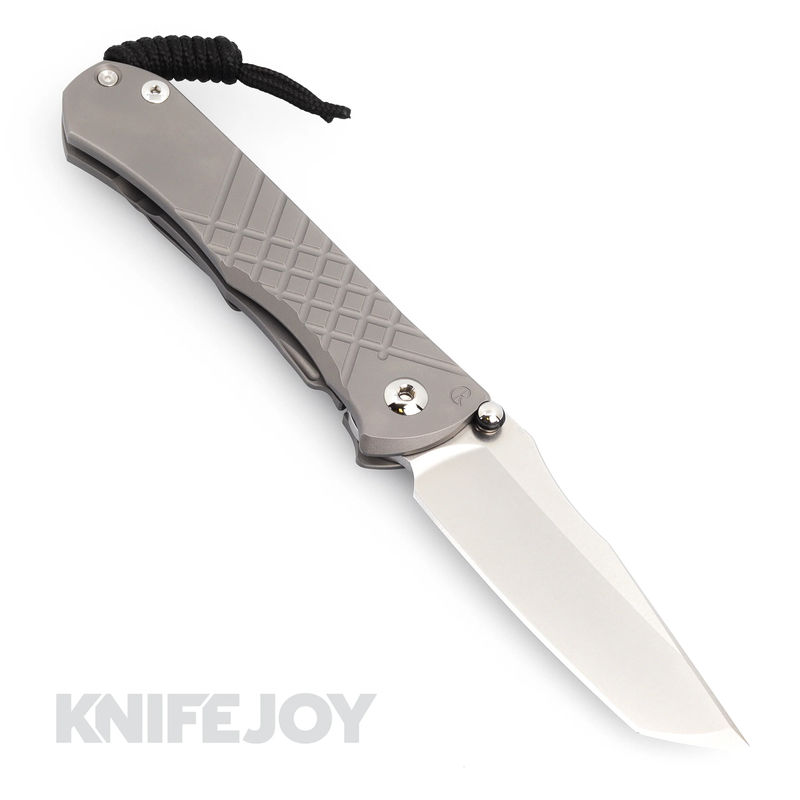 Chris Reeve Knives Umnumzaan Left Hand Tanto Magnacut Blade with Glass Blasted Plain Titanium Handles