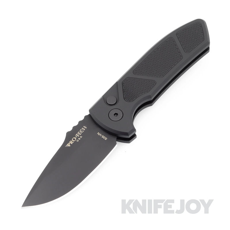 Pro-tech Knives PTLG407 Auto SBR Short Bladed Rockeye S35VN Black Blade with Machine Textured Black Handles - Scratch & Dent