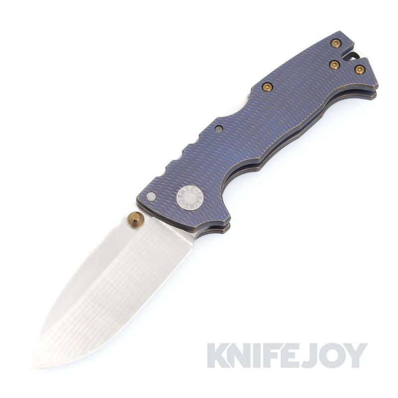 Demko AD10 Custom Hand Ground Magnacut Blade Blue Ti Handles and Bronze Hardware