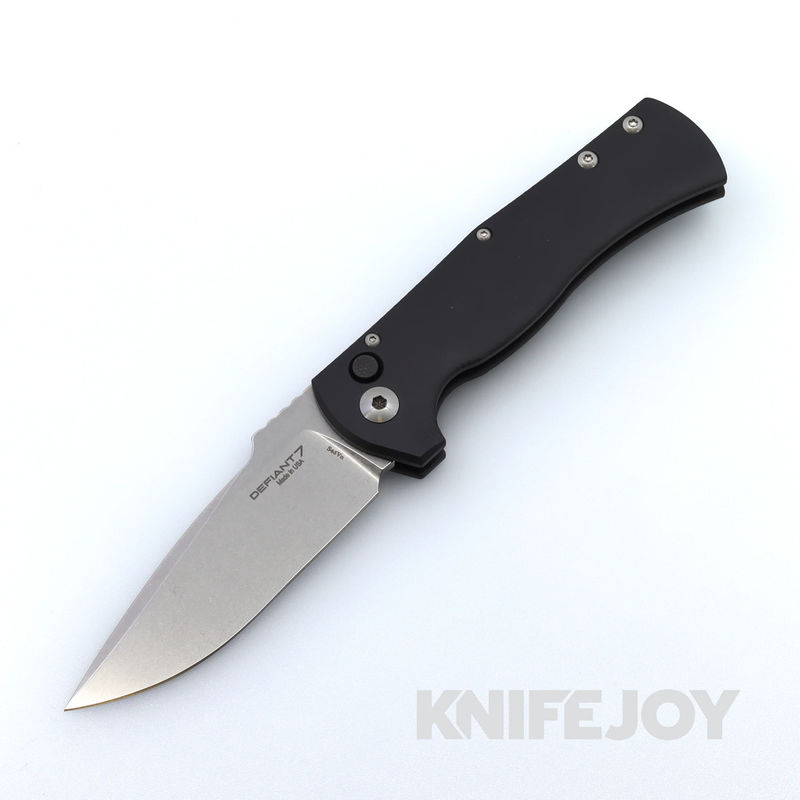 Les George Defiant 7 Eagle with Stonewash S45VN Blade and Black Aluminum Handle