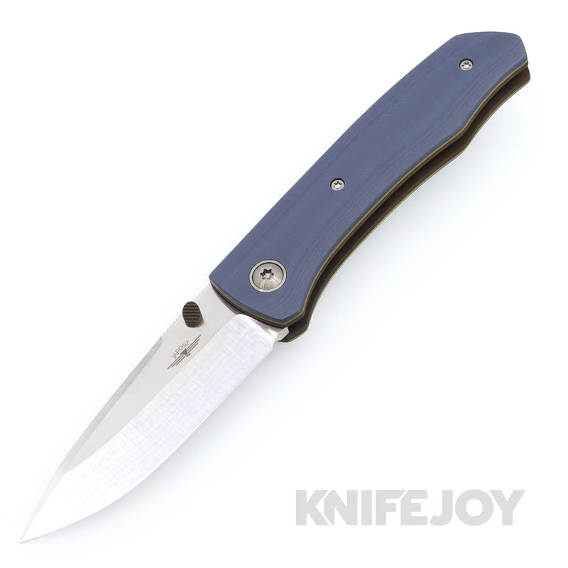 Jarosz Custom Knives Titanium Liner Lock Samsara Magnacut Blade with Slate G10 Scales and Yellow G10 Accents / Backspacer