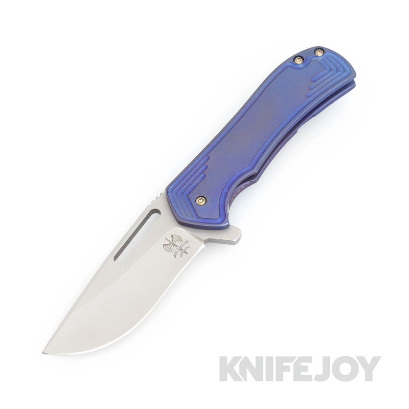Doc Shiffer Knives Field Grade Recon Enhanced Folder Magnacut Blade with Blue Anodized Titanium Handles