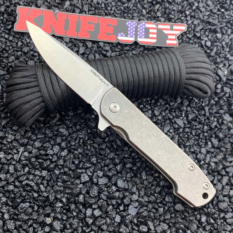 Defiant 7 Knives Kumu Titanium Flipper Knife Plain Stonewash Blade