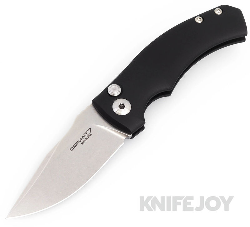 Defiant 7 Knives Prototype Valmara Auto Folder CPM 154 Stonewash Blade with Black G10 Handles