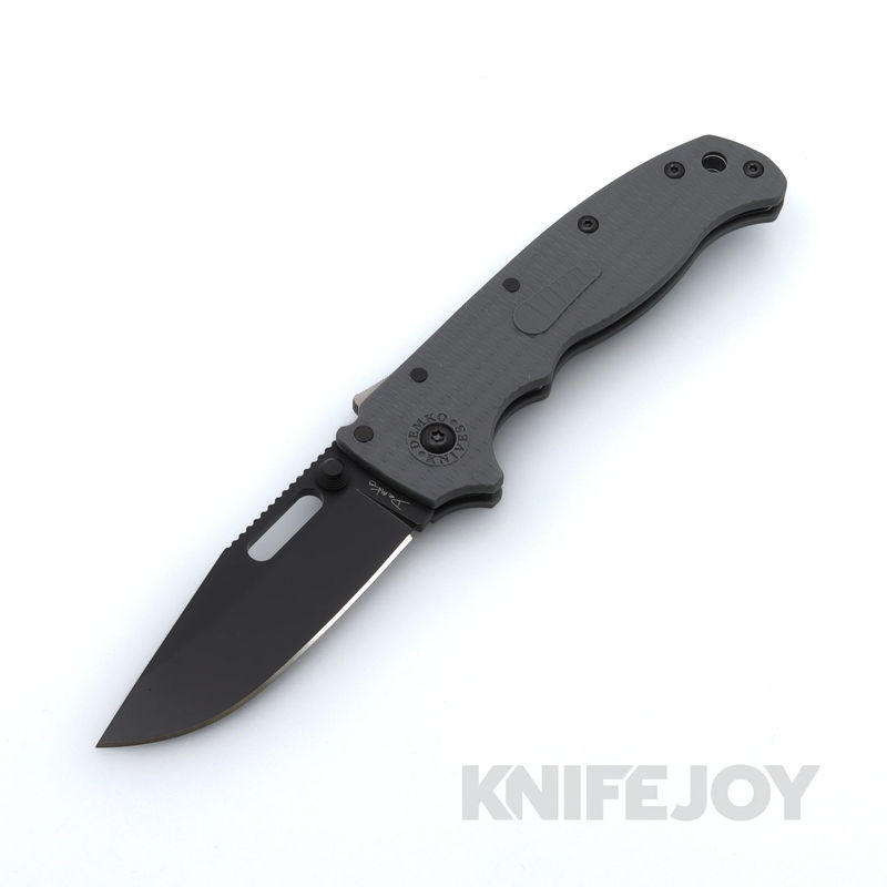 Demko Knives AD20.5 DLC Clip Point D2 Blade Shark Lock with Grey Textured Grivory Handles