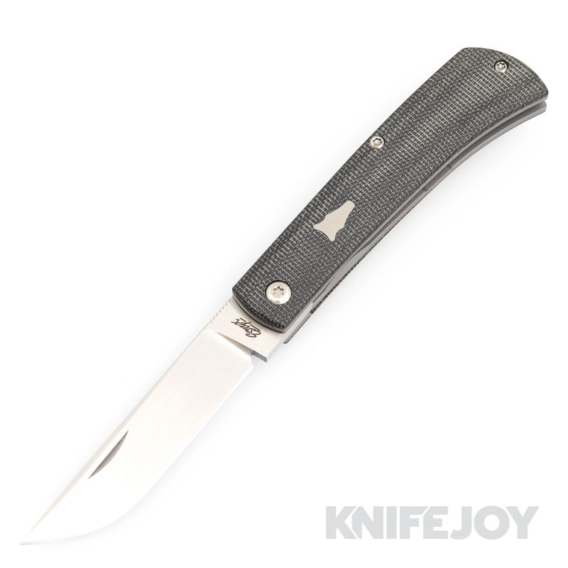 Esnyx Silver Line Workhorse Front Flipper Hand Rubbed Satin Finish Blade with Black Micarta Handles/ Bead Blast Workhorse Shield/ Bead Blast Clip