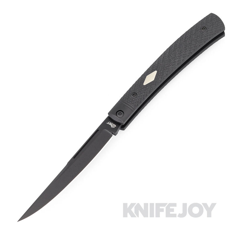 Esnyx Silver Line Barracuda Slipjoint M390 Black PVD Finish Blade and Black PVD Titanium, Black G-10 Textured Handles with Satin Diamond Inlay