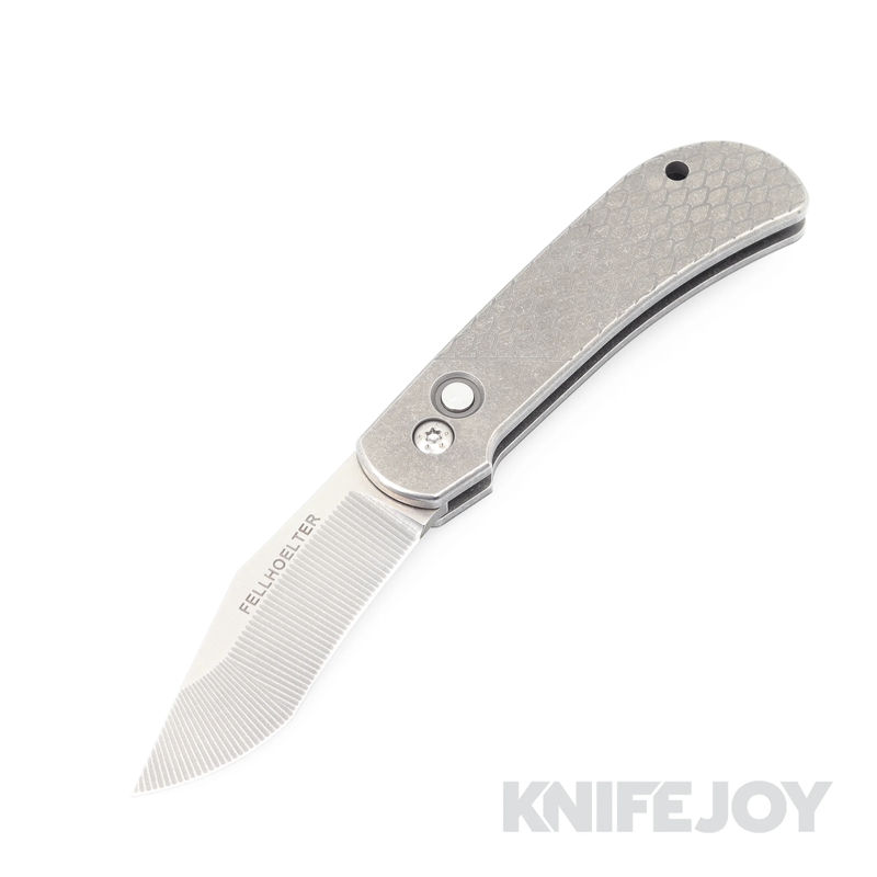 Fellhoelter Ridgeline Auto Knife Engraved Magnacut Blade with Engraved Dragon Scale Titanium Scales