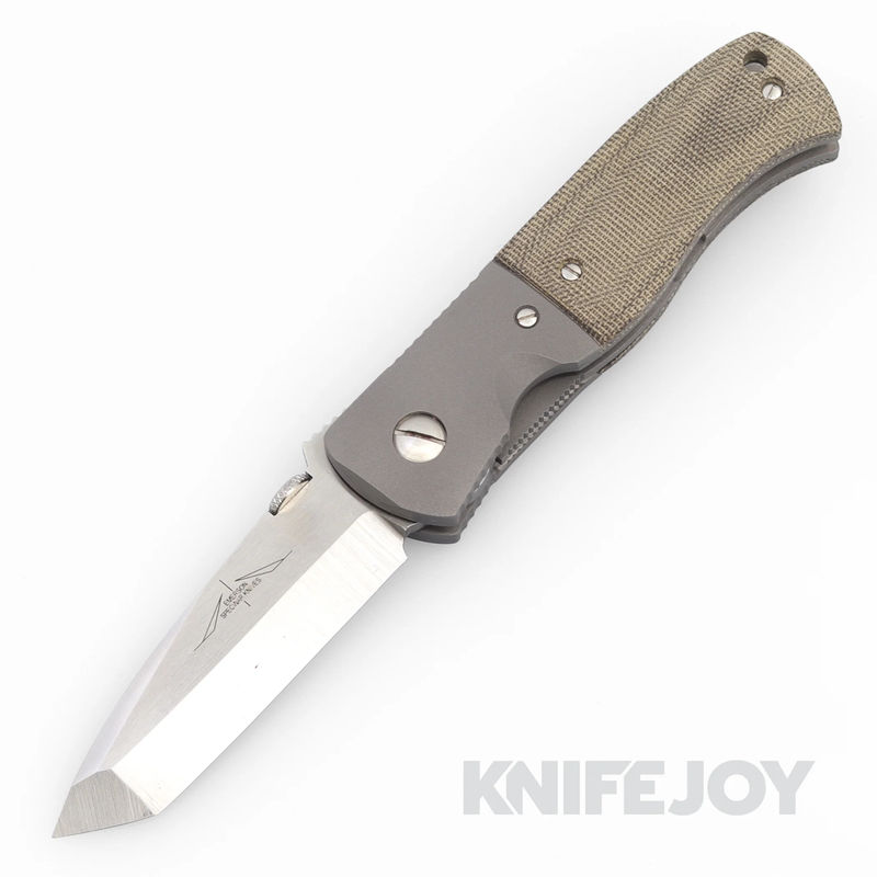 Emerson Knives Custom CQC-7 Folder Satin Tanto Blade with Green Micarta Scales and Ti Bolsters