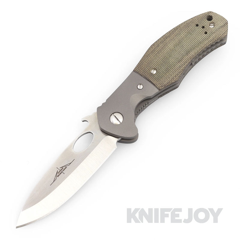 Emerson Knives Custom CQC-10 Folder Satin Blade with Green Micarta Handle Scales and Ti Bolsters