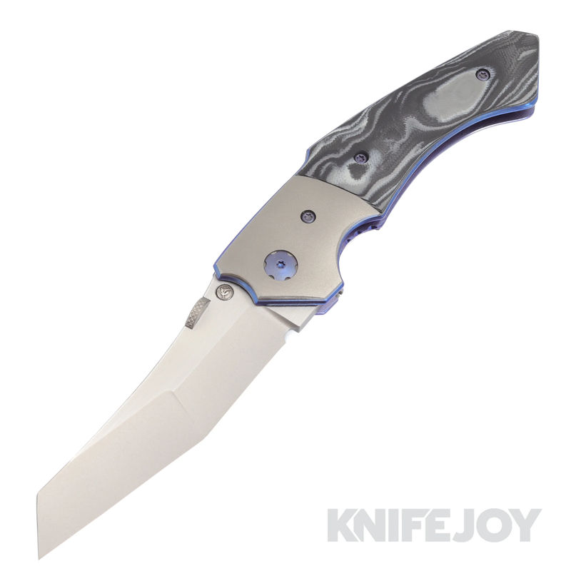 Elishewitz Custom Creations White Swan Folder Two Tone S35VN Blade with Burl G10/ Titanium Handles