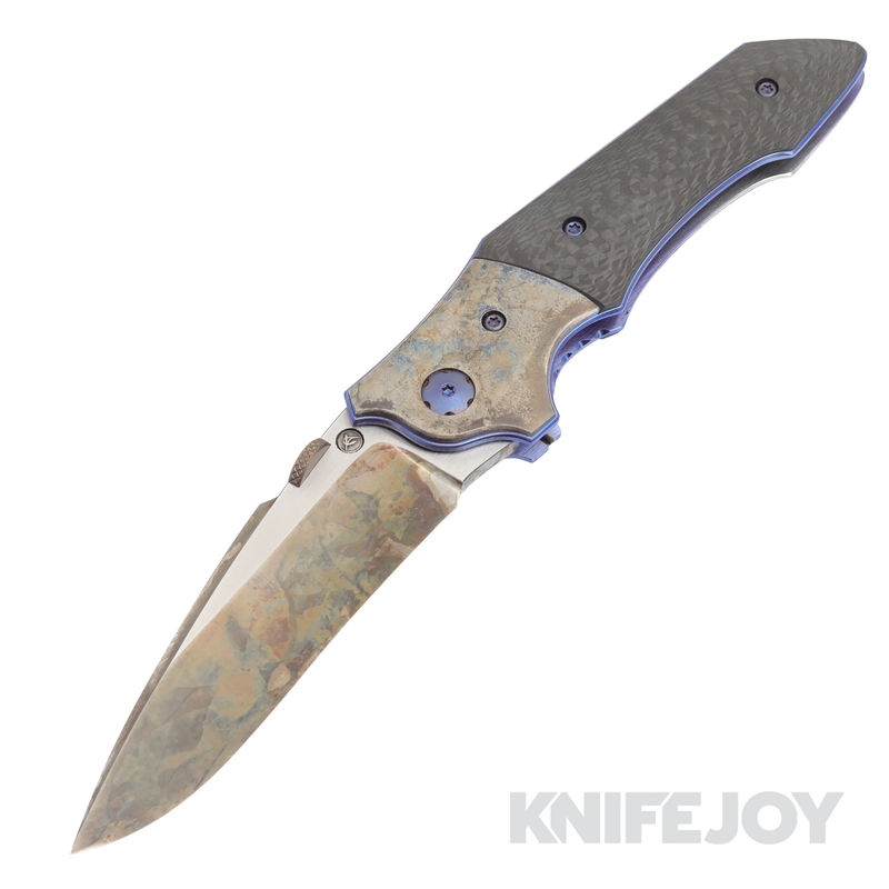 Elishewitz Custom Creations Necromonger Folder Two Tone Antique Satin S35VN Blade with Carbon Fiber/ Titanium Handles