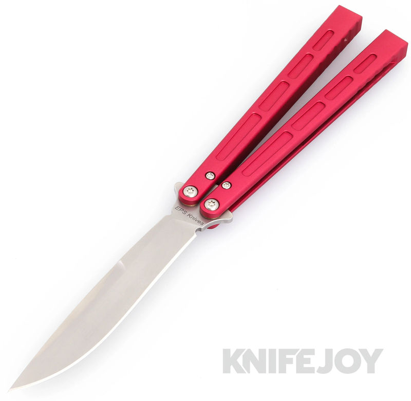 EPS Knives 101 Butterfly Balisong Weehawk Knife Plain Stonewash Blade with Red Anodized Aluminum Handles