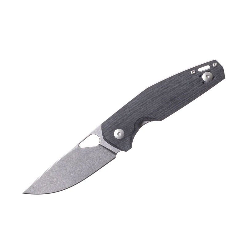 GiantMouse Knives Vox/Anso ACE Nimbus V3 Linerlock Knife Stonewash Magnacut Blade with Double Black Canvas Micarta Handles