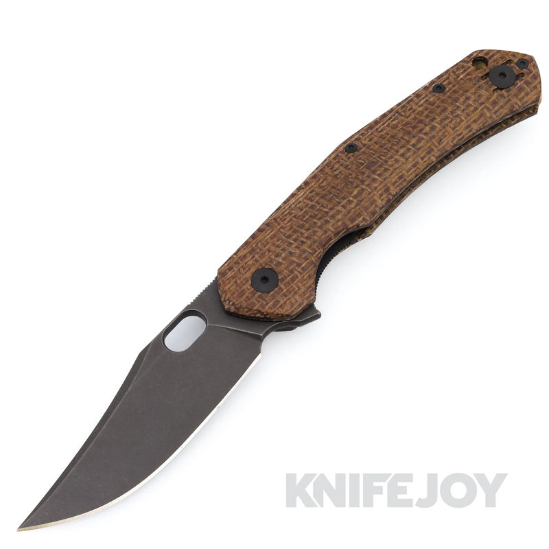 GiantMouse Knives ACE Jutland Linerlock Knife Black PVD Stonewash Blade with Burlap Micarta Handles
