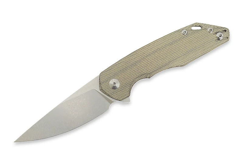 GiantMouse Knives Vox/Anso ACE Corta Linerlock Knife Stonewash Blade with Green Canvas Micarta Handles