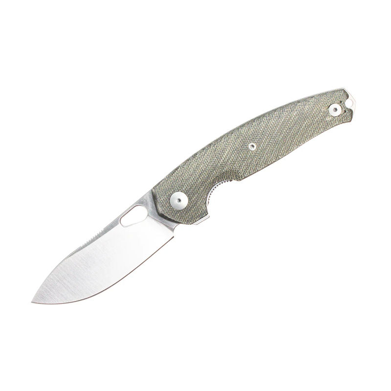 GiantMouse Knives Vox/Anso ACE JAGT Linerlock Knife Satin Magnacut Blade with Green Canvas Micarta Handles