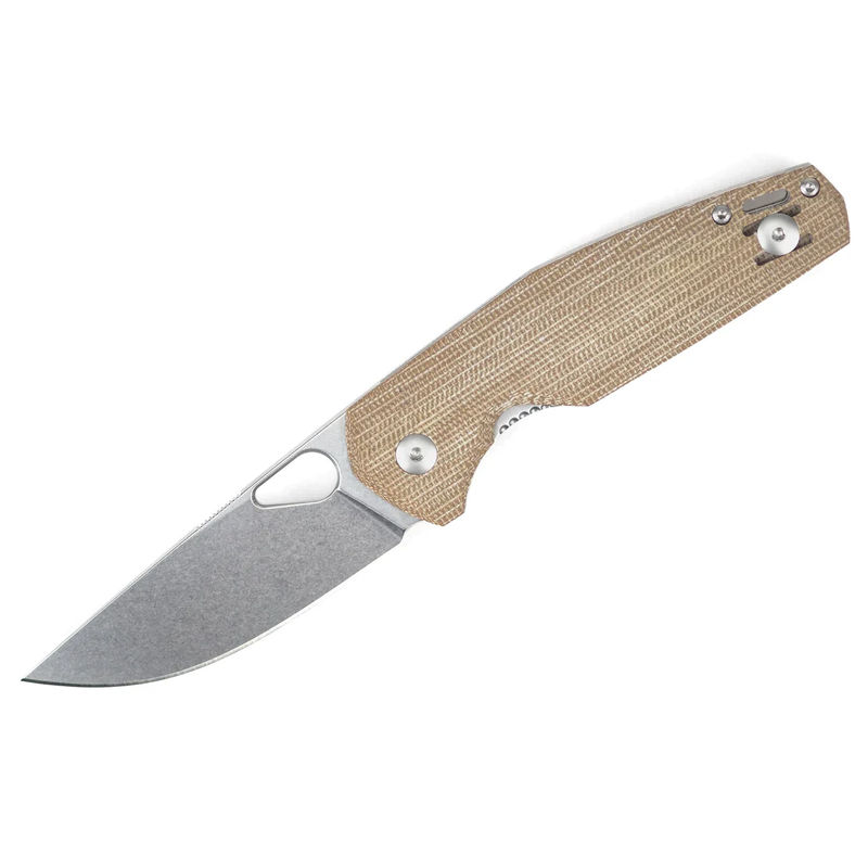 GiantMouse Knives Vox/Anso ACE Nimbus V2 Linerlock Knife Stonewash Blade with Double Natural Canvas Micarta Handles