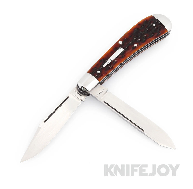 Grayson Jennings Custom Knives Prototype Remington HTT SlipJoint Magnacut Blade with Amber Jig Bone Handles