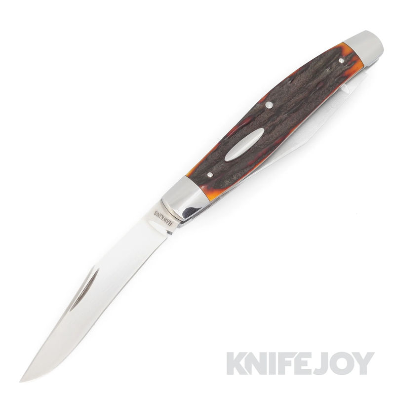 Jeff Hawkins Knives Muskrat Slip Joint 2 Blade with Amber Dyed Stag Handles/ 416 SS Frame