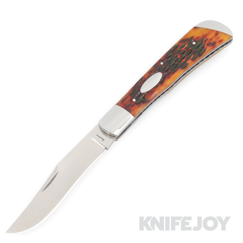 Jeff Hawkins Knives Trapper Slip Joint Single CPM 154 Blade with Sunset Jigged Bone Handles/ 416 SS Frame