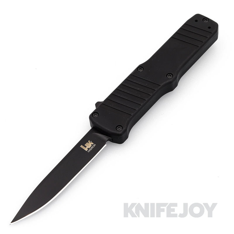 Hogue Knives HOGK54010 HK Hadron OTF Automatic Black PVD Finish Clip Point Blade with Matte Black Aluminum Frame