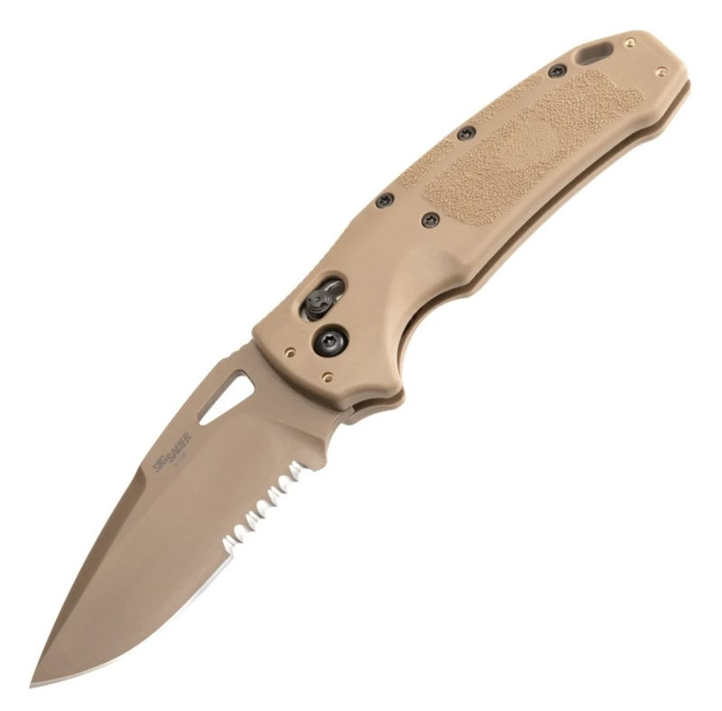 SIG Sauer by Hogue HOGK36373 Manual Folder K320 M17/M18 Drop Point Partially Serrated/ Coyote PVD Finish Blade with Coyote Tan Polymer Frame