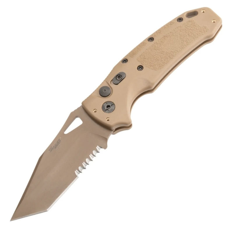 SIG Sauer by Hogue HOGK36323 M17/M18 Automatic Folder Coyote PVD Finish Tanto Blade (Partially Serrated) with Coyote Tan Polymer Frame