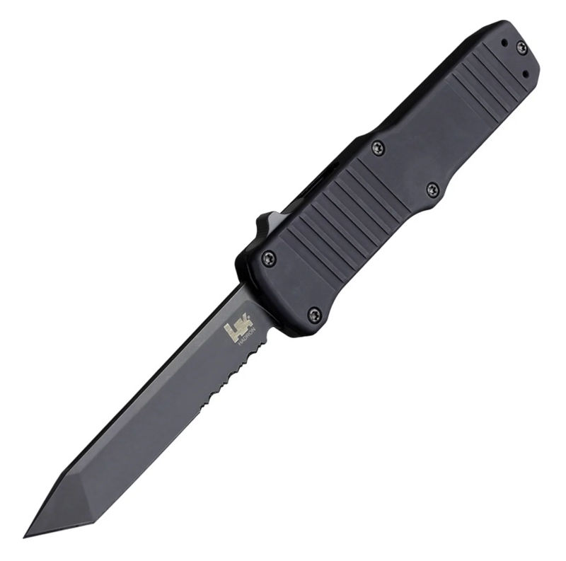 Hogue Knives HOGK54000 HK Hadron OTF Automatic Black PVD Finish Tanto Blade (Partially Serrated) with Matte Black Aluminum Frame