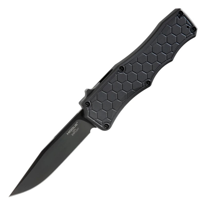 Hogue HOGK34056 Exploit OTF Automatic Black PVD Clip Point Blade with Matte Black Aluminum Frame