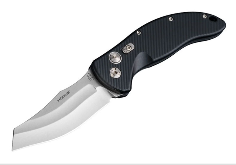 Hogue Knives HOGK34426 EX-A04 Auto Folder EX-A04 Tumbled Wharncliffe Blade, Matte Black Aluminum Frame