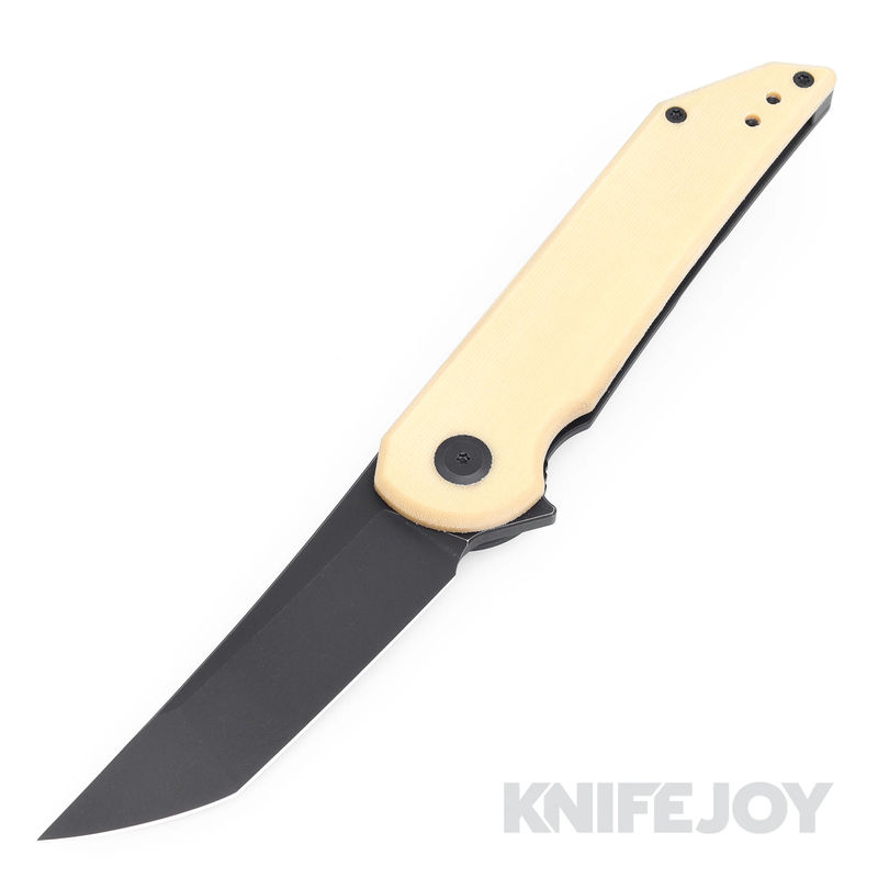 Hoback Knives HOB4219 Radford Flipper Knife CPM-20CV DLC Black Stonewash Blade with Bone Linen Micarta/ DLC Finish Titanium Handles