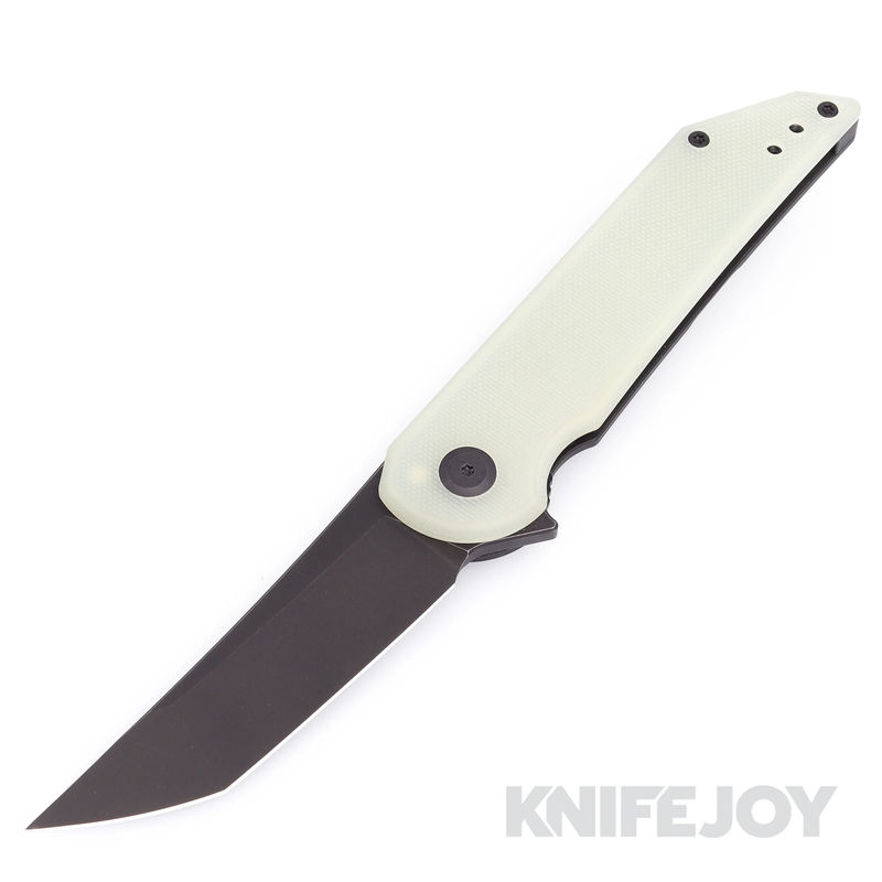 Hoback Knives HOB4220 Radford Flipper Knife CPM-20CV DLC Black Stonewash Blade with Jade G10/ DLC Stonewash Finish Titanium Handles