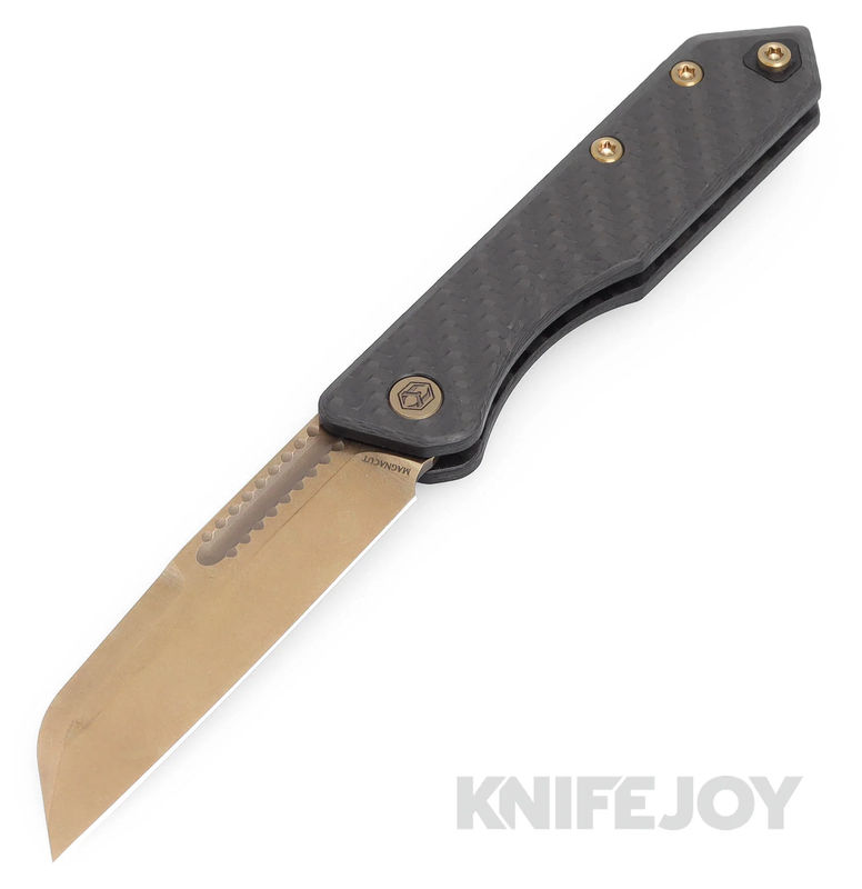Heretic Knives H013-7A Jinn Slip Joint Knife Standard Edge Stonewash Bronze Blade with Carbon Fiber Chassis Handles and Bronze Hardware