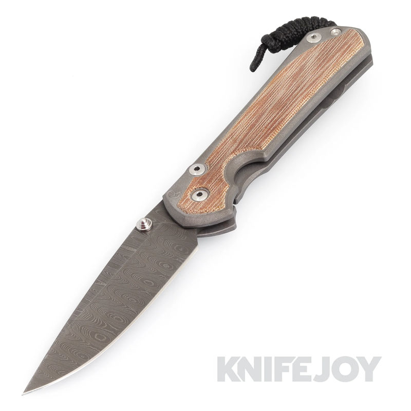 Chris Reeve Knives Large Sebenza 31 Drop Point Ladder Damascus Blade with Natural Canvas Micarta Inlay Handles